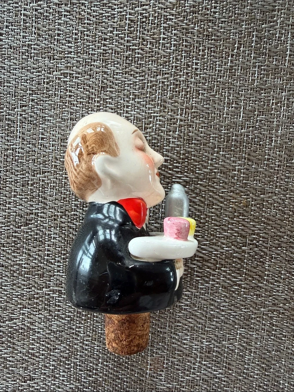 Vintage 1980's Ceramic Butler Bottle Stopper Charming!